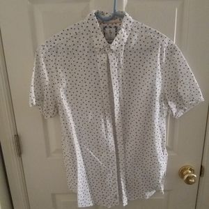 Mens DF SS button down shirt white blue shell sz L